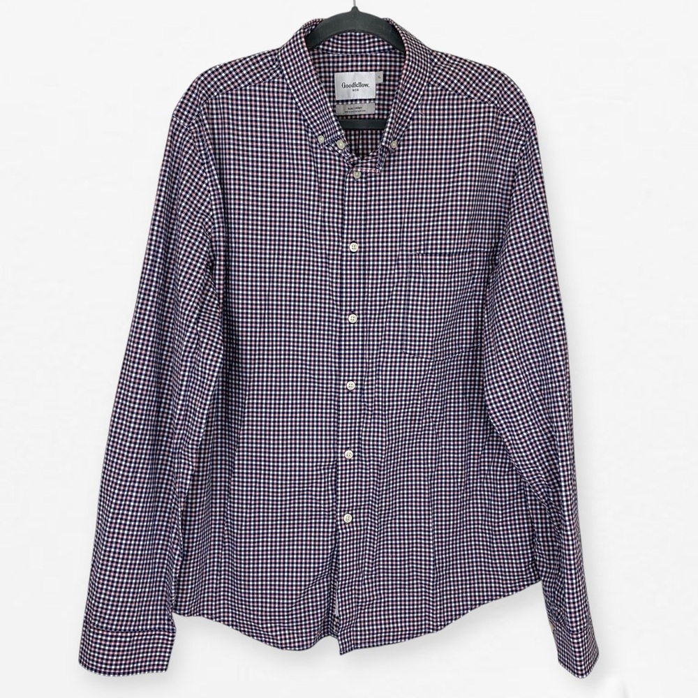 Goodfellow & Co navy pink small Gingham Casual dress button down slim fit Shirt